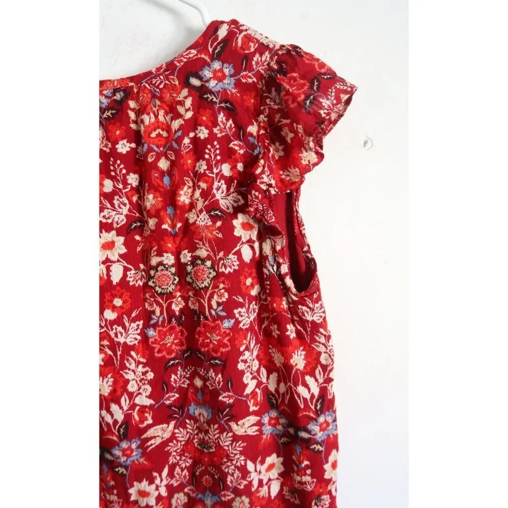 LOFT Red Floral Short Sleeve Blouse - Size Small - Picture 6 of 8